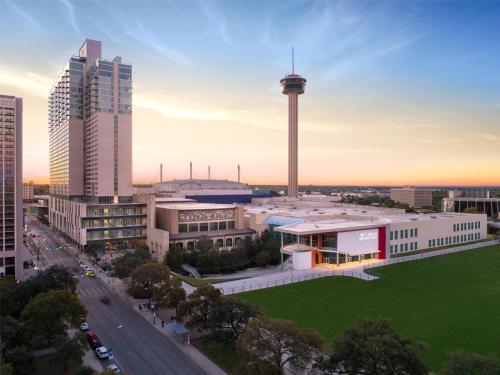 an aerial view of a city with tall buildings at Grand Hyatt San Antonio River Walk in San Antonio