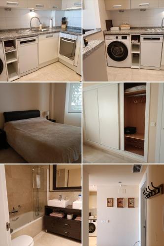 a collage of pictures of a kitchen and a bathroom at El sol Espanol in Torrox Costa
