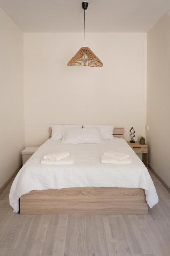 une chambre avec un lit avec deux serviettes dessus dans l'établissement Studio lumineux intra-muros, à Avignon
