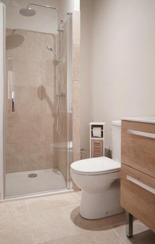 une salle de bain avec une douche, des toilettes et un lavabo dans l'établissement Studio lumineux intra-muros, à Avignon