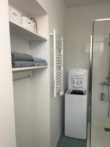 Elle comprend une petite salle de bains pourvue d'un lave-linge et d'un sèche-linge. dans l'établissement Petit nid douillet centre-ville, à Montpellier