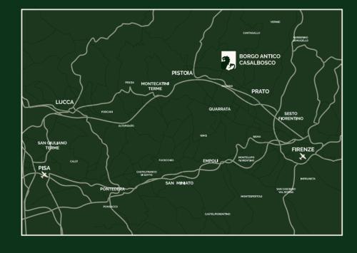 a map of the proposed roadroute for the eclipse at Borgo Antico Casalbosco Holiday Home & Winery in Santomato 