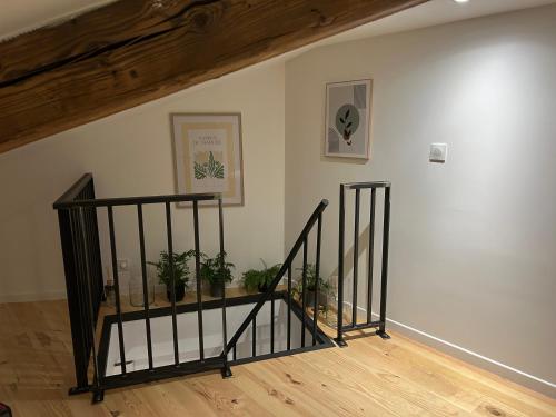 un escalier avec des plantes en pot dans une pièce dans l'établissement Appartement centre ville, à Vienne