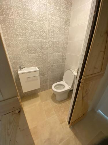 a small bathroom with a toilet and a sink at Maison Albert 