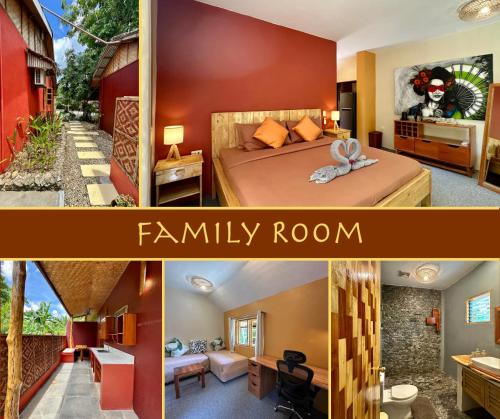 a collage of two pictures of a family room at Nakabalo Guesthouse & Restaurant in Siquijor
