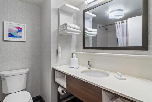 a bathroom with a sink and a toilet and a mirror at Hampton Inn Jacksonville Ponte Vedra in Jacksonville Beach