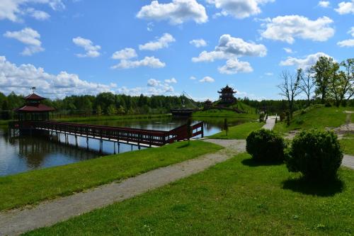 a bridge over a river in a park at Brech Resort&Spa in Gurinovka Staraya