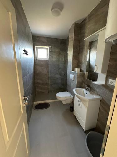 a bathroom with a toilet and a sink at Apartmani Aki 6 in Sutomore