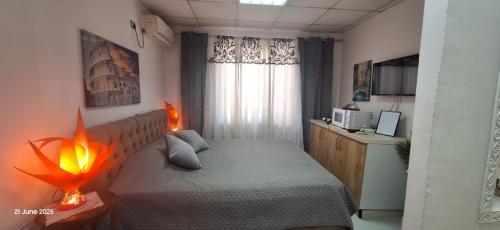 Postel nebo postele na pokoji v ubytování Oasis Studio apartment in Tirana near bus station