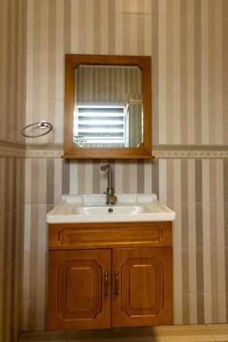 a bathroom with a sink and a mirror at Sheesea Apartments in Trofwi
