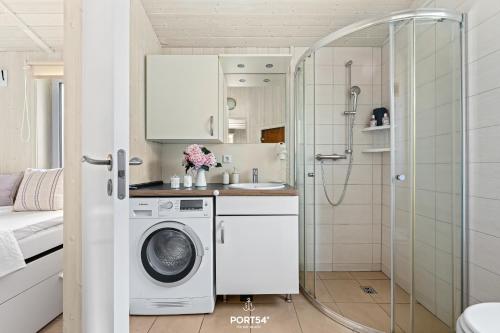 a bathroom with a washing machine and a sink at Ferienhaus Harzliebe - Sankt Andreasberg im Harz in Sankt Andreasberg