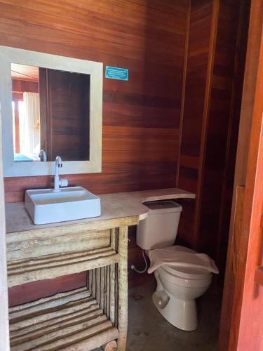 a bathroom with a toilet and a sink at Villa Caravelas Praia de Moitas in Amontada