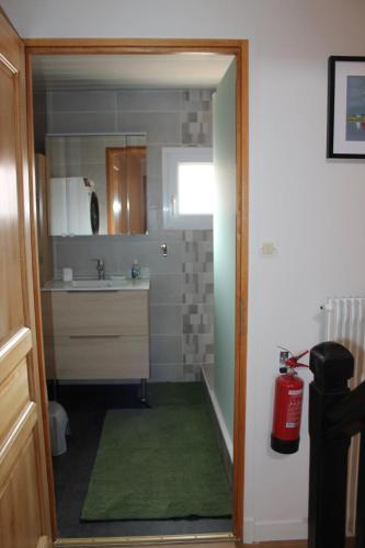 Elle comprend une petite salle de bains pourvue d'un lavabo et d'un comptoir. dans l'établissement vacation home in Portel ou maison de vacances au Portel, à Le Portel