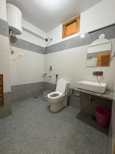 a bathroom with a toilet and a sink at Sun Beam Hotel Koksar in Khoksar