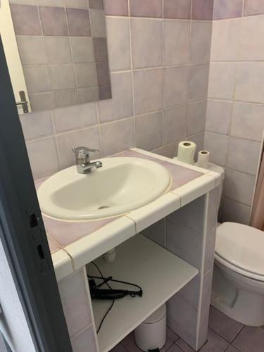 une salle de bain avec un lavabo et des toilettes dans l'établissement studio cassanyes, à Canet