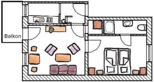 a floor plan of a house with a bedroom at Villa Rosenhof in Norderney
