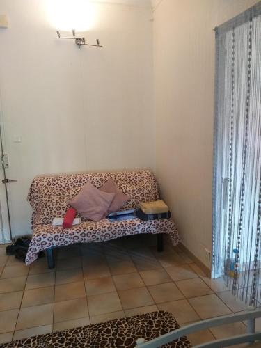 une chambre avec un canapé à imprimé léopard dans une pièce dans l'établissement Appartement 1 pièce à deux pas de la plage et à 10min du centre ville et la gare 15 minutes de l'aéroport, à Nice