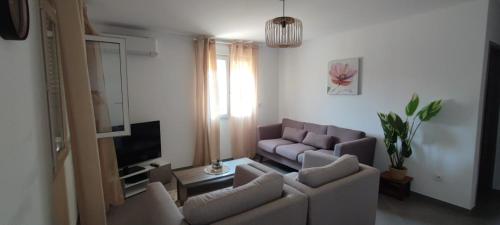 un salon avec un canapé et une télévision dans l'établissement Haut de villa, à Cervione