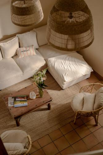 un salon avec un canapé et une table basse dans l'établissement Maison Valentine, à Castelnau-sur-lʼAuvignon