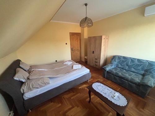 sala de estar con sofá y futón en Missy House, en Igricetanya