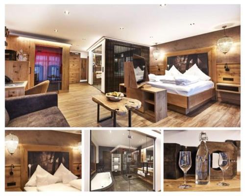 a collage of two pictures of a hotel room at Wellness- und Bierhotel Adam Bräu in Bodenmais