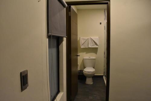 a small bathroom with a toilet in a room at Hotel Casa 20 in León