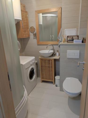 a bathroom with a washing machine and a sink at Apartman Doma in Livno