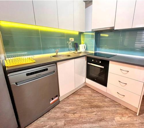 una cocina con fregadero y lavavajillas en Budva Victoria Residance, en Budva