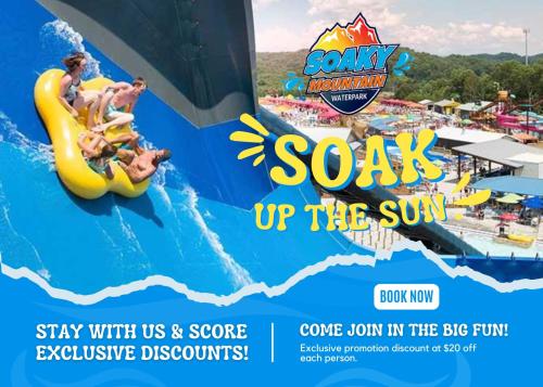 a flyer for a splash up the sun at a water park at Comfortable Escape near Dolly w Hot Tub in Sevierville