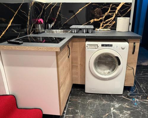 une cuisine avec une machine à laver et un évier dans l'établissement Love dream Toulon, à Toulon