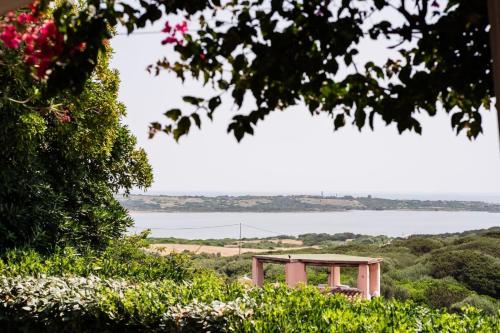 a bench with a view of a body of water at Villa Rosa - Piscina privata in Stintino