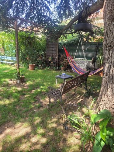 - un hamac suspendu à un arbre dans la cour dans l'établissement Peaceful haven with garden and pool, à Lyon
