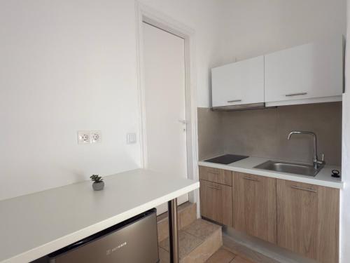 Η κουζίνα ή μικρή κουζίνα στο Olga's Sea View Studios, 400m from Ipsos Beach