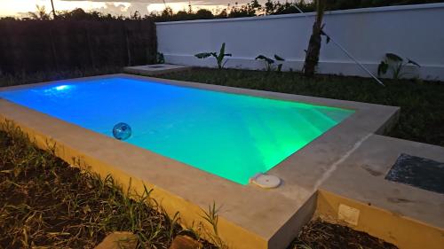 a swimming pool in the yard with a green illumination at Villa Ark Zanzibar in Paje