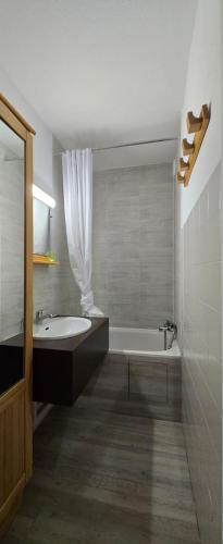 une salle de bain avec une baignoire et un lavabo dans l'établissement Appartement 3 pièces Luchon, à Luchon