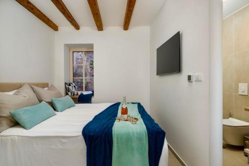 a bedroom with a bed and a television on a wall at Apartment Vert San Zuian in Bale