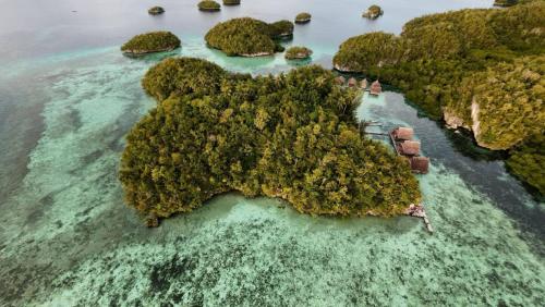 an aerial view of a island in the ocean at Beser Bay Homestay in Besir