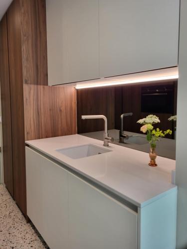 une cuisine avec un évier et un plan de travail dans l'établissement Lac & Nest, à Annecy