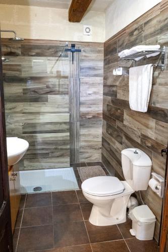 a bathroom with a toilet and a shower at Tal-Masklu farmhouse in Għarb