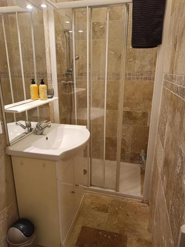une salle de bain avec un lavabo et une douche dans l'établissement Night at La Niçoise - 6 per, à Nice