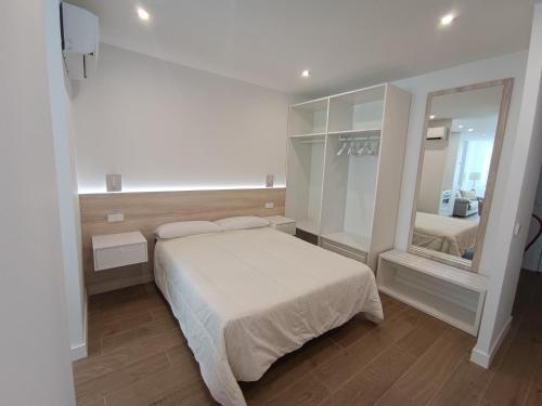 a bedroom with a bed and a large mirror at Apartamentos DALA in Madrid