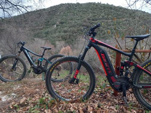 deux vélos garés l'un à côté de l'autre sur une colline dans l'établissement CAMPING Pleine Nature, à Boule - dÊ¼Amont