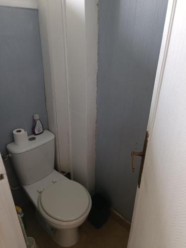 a bathroom with a white toilet in a room at maison individuelle in Franconville