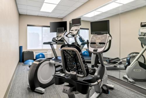 a gym with treadmills and elliptical machines at Holiday Inn Express Lapeer by IHG in Lapeer