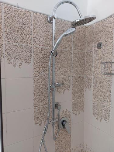 a shower with a shower head in a bathroom at A 50 passi dal lago - Affitti Brevi Italia in Capodimonte