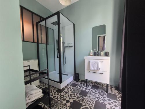 une salle de bain avec douche et miroir dans l'établissement Charmant Studio Rouen Centre - Idéal Tourisme & Affaires, à Rouen