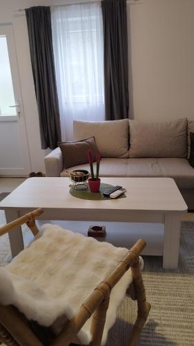 a living room with a coffee table and a couch at Home Delic Komarnica in Šavnik