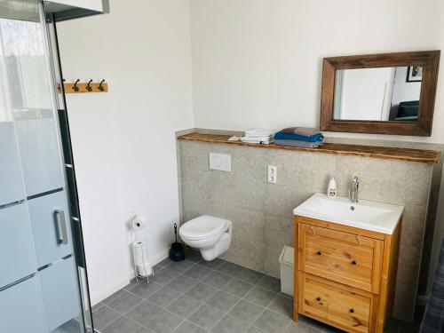 Ένα μπάνιο στο Ferienwohnung PickUp