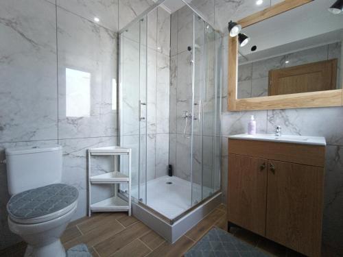 Ένα μπάνιο στο Spichlerz Apartmanety