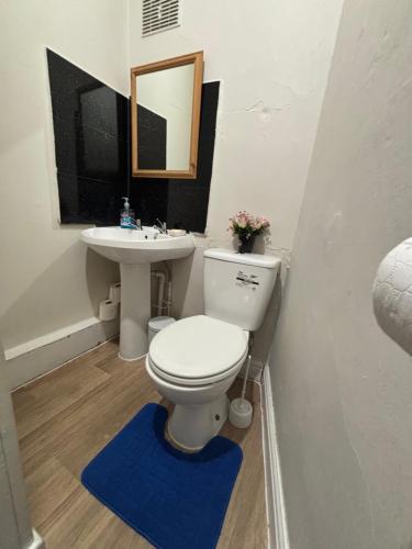 a bathroom with a toilet and a sink at Simple Lodge in Wakefield